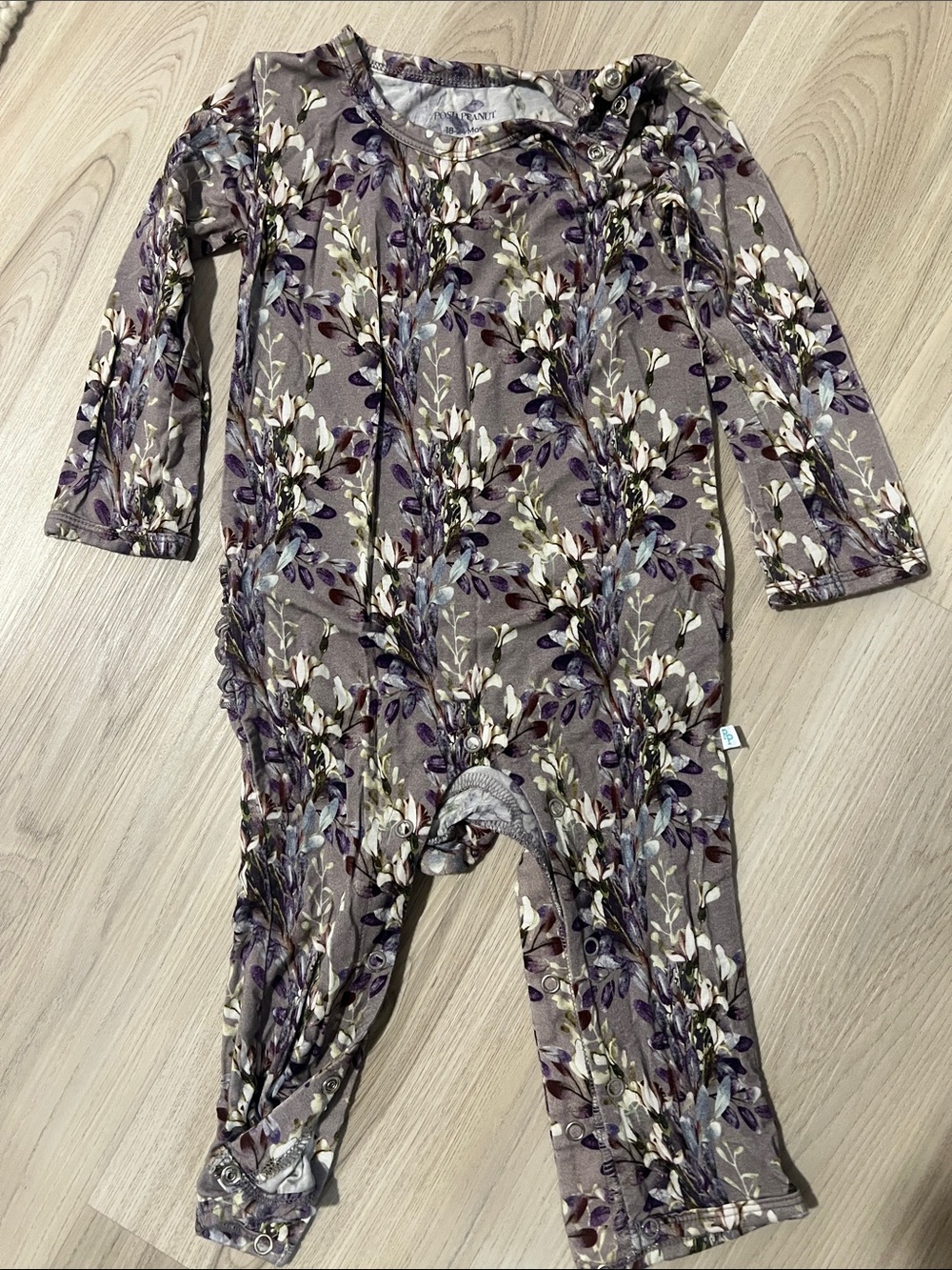 Posh Peanut Purple Floral Long Sleeve Romper
